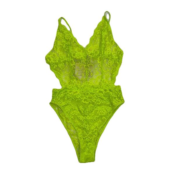 NWT Savage X Fenty Neon Green Floral Lace Teddie Lingerie Coquette Size Small - Picture 2 of 8